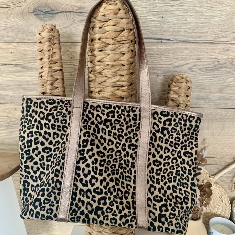 CABAS LEOPARD TISSUS & CUIR