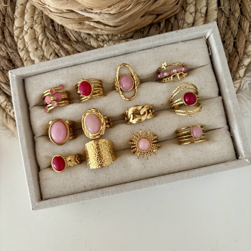 BAGUES AGATE ROSE  FUSHIA